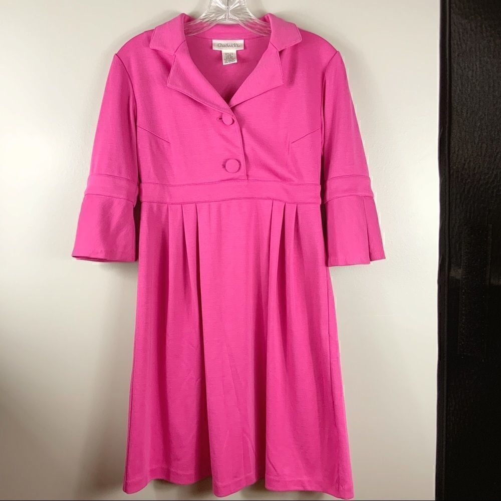 🌺3 FOR $20🌺 - Chadwick’s vivid pinkShirts Dress Pleated 4P RETRO